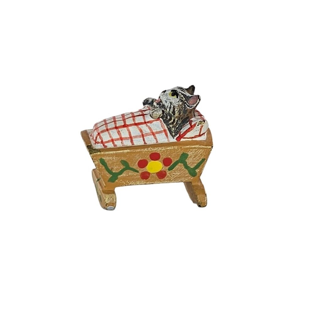 Fritz Bermann Vienna Bronze Cat In Cradle Cold Painted Kitten Tucked Into Bed